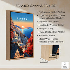 Santorini Poster framed canvas print showcasing Giclée printing and handmade wooden frame