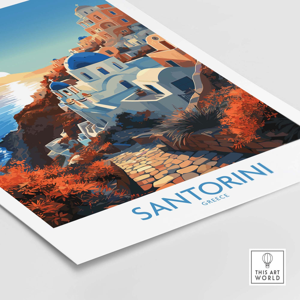 Santorini Wall Art featuring vibrant colors and beautiful scenery of Greece, ideal for transforming home decor.
