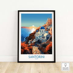 Santorini Wall Art showcasing a vibrant seaside view of Santorini, Greece with stunning colors and striking imagery.