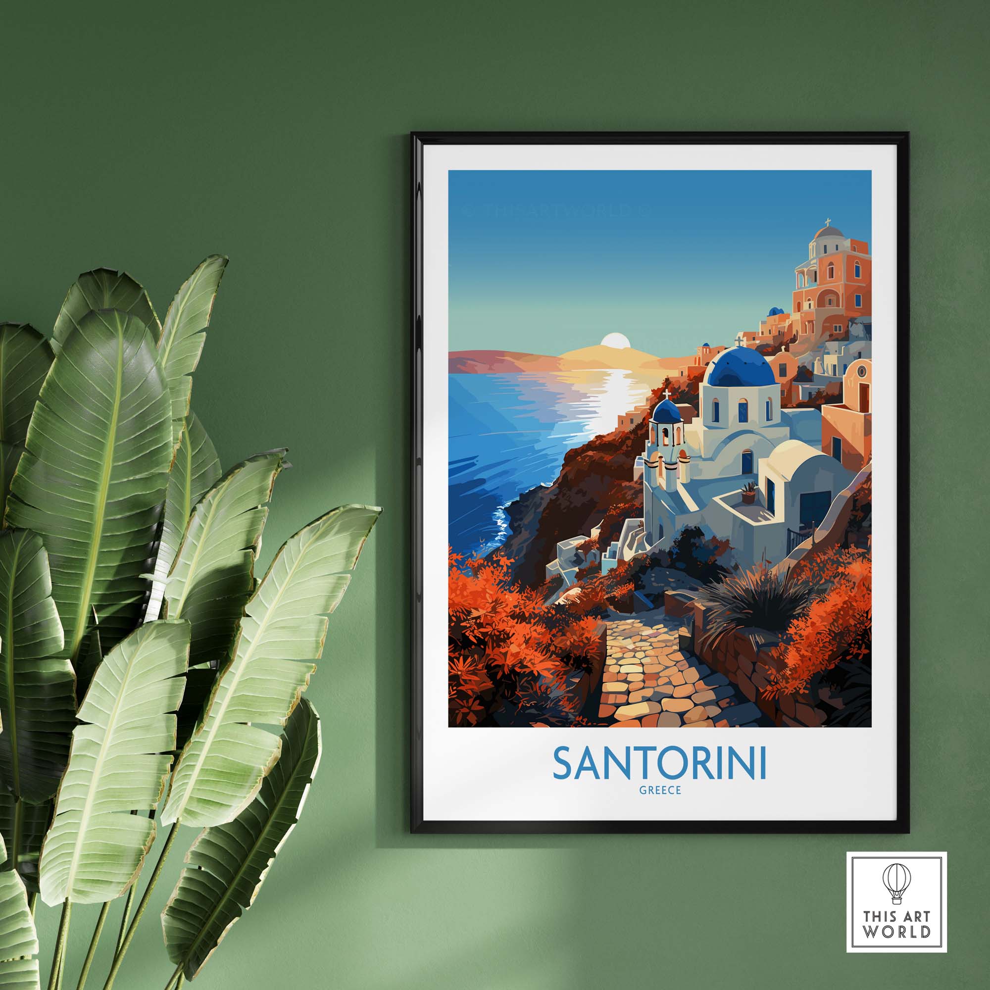 Santorini Wall Art showcasing vibrant colors and stunning imagery of Greece, perfect for transforming your space.