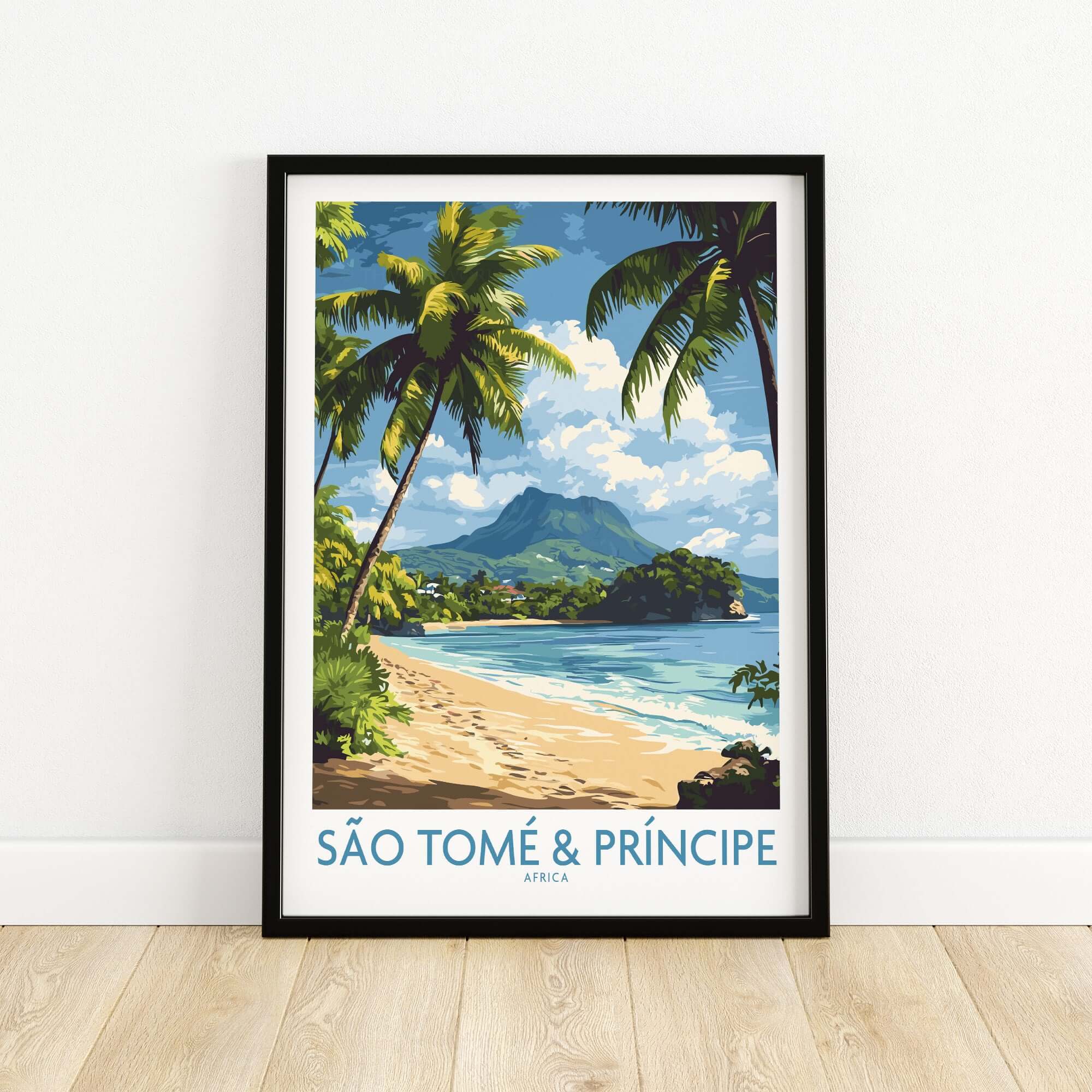 São Tomé & Príncipe: Beach Travel Art Print showcasing tropical scenery and picturesque beaches.