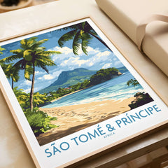 São Tomé & Príncipe: Beach Travel Art Print showcasing tropical scenery and crystal-clear waters.