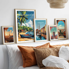 São Tomé and Príncipe Poster - Tropical Bliss Art surrounded by other travel posters in a stylish home setting.