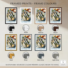 Lisbon Sardines Portuguese Kitchen Wall Art - framed print colour options