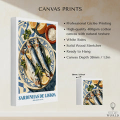 Lisbon Sardines Portuguese Kitchen Wall Art - canvas print stretched cotton canvas details