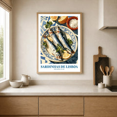 Lisbon Sardines Portuguese Kitchen Wall Art - neutral kitchen single frame mockup This Art World