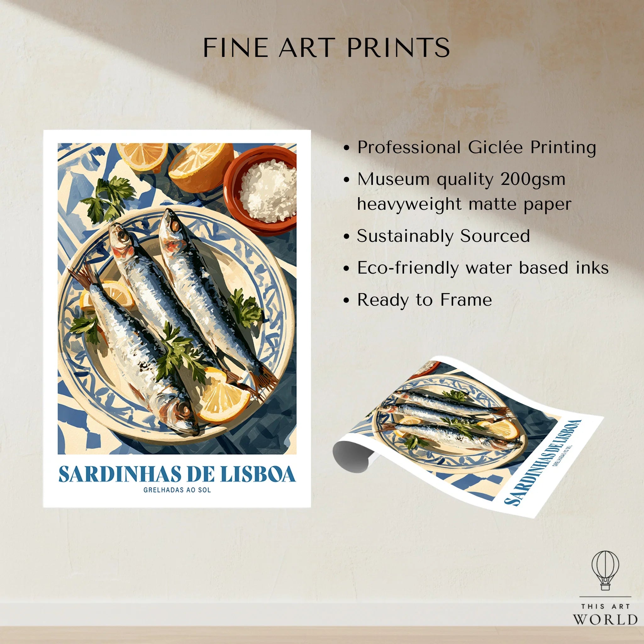 Lisbon Sardines Portuguese Kitchen Wall Art - fine art print unframed quality details