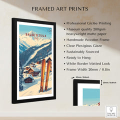 Sauze d'Oulx Ski Print framed art featuring ski slopes and mountains scenery, ready to hang, high-quality print.