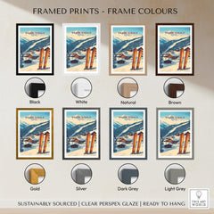 Sauze d'Oulx Ski Print framed print options in various colors including black, white, natural, and brown.