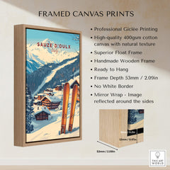 Sauze d'Oulx Ski Print framed canvas print showcasing stunning ski resort scenery.