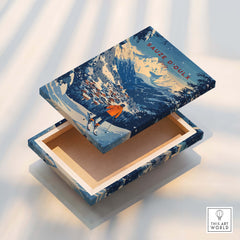 Sauze d'Oulx Ski Wall Art decorative box featuring a vibrant skiing scene and beautiful mountain backdrop.