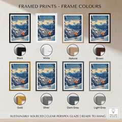Framed Sauze d'Oulx Ski Wall Art prints in various frame colors including black, white, natural, brown, gold, and silver.