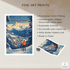 Sauze d'Oulx Ski Wall Art featuring professional Giclée printing and a stunning mountain landscape.