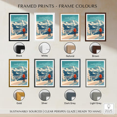 Framed prints of Sauze d'Oulx Print Italy in various frame colors including black, white, gold, and brown.