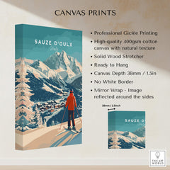 Sauze d'Oulx Print Italy canvas print featuring snowy mountains and skier, high-quality Giclée printing.