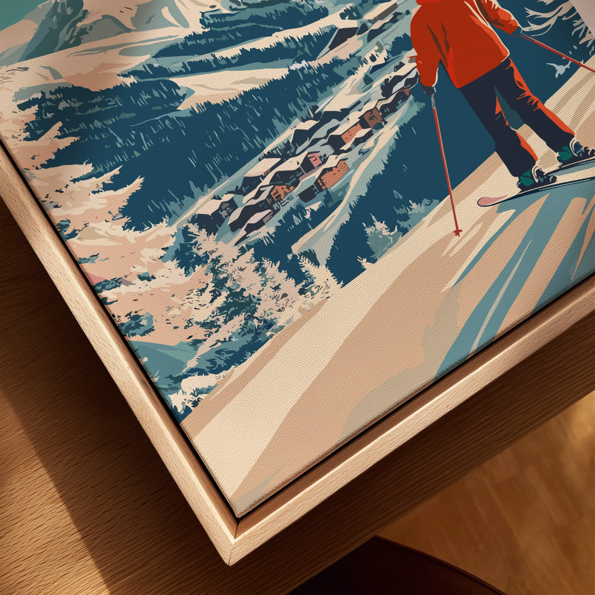 Sauze d'Oulx Print Italy featuring a skier on a scenic slope with stunning landscape.