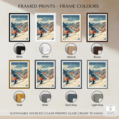 Ski Print Sauze d'Oulx Italy framed prints available in various colors including black, white, natural, and brown.