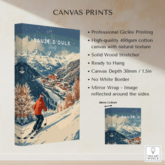 Ski Print Sauze d'Oulx Italy showcasing a skier on beautiful slopes with mountains and a charming town in the background