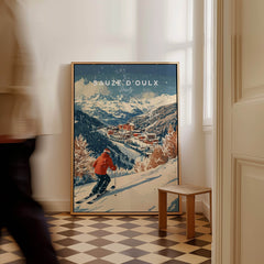 Ski Print Sauze d'Oulx Italy in a stylish indoor setting with a skier on the slopes.