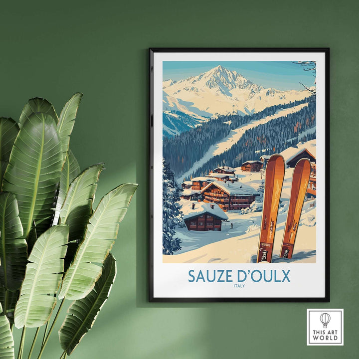 Sauze d'Oulx ski poster showcasing picturesque landscapes and vibrant slopes, perfect for inspiring adventures in any space.