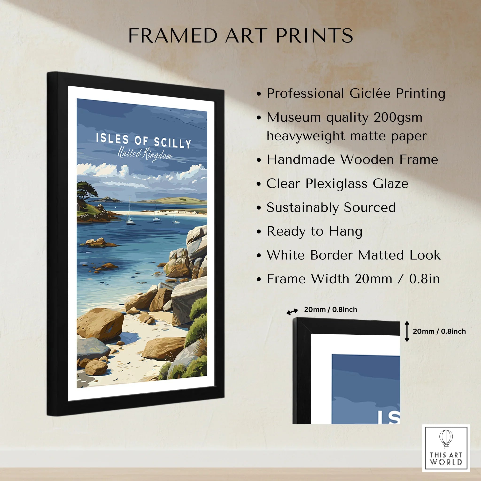 Isles of Scilly Anchorage Travel Poster — framed print details measurements quality details