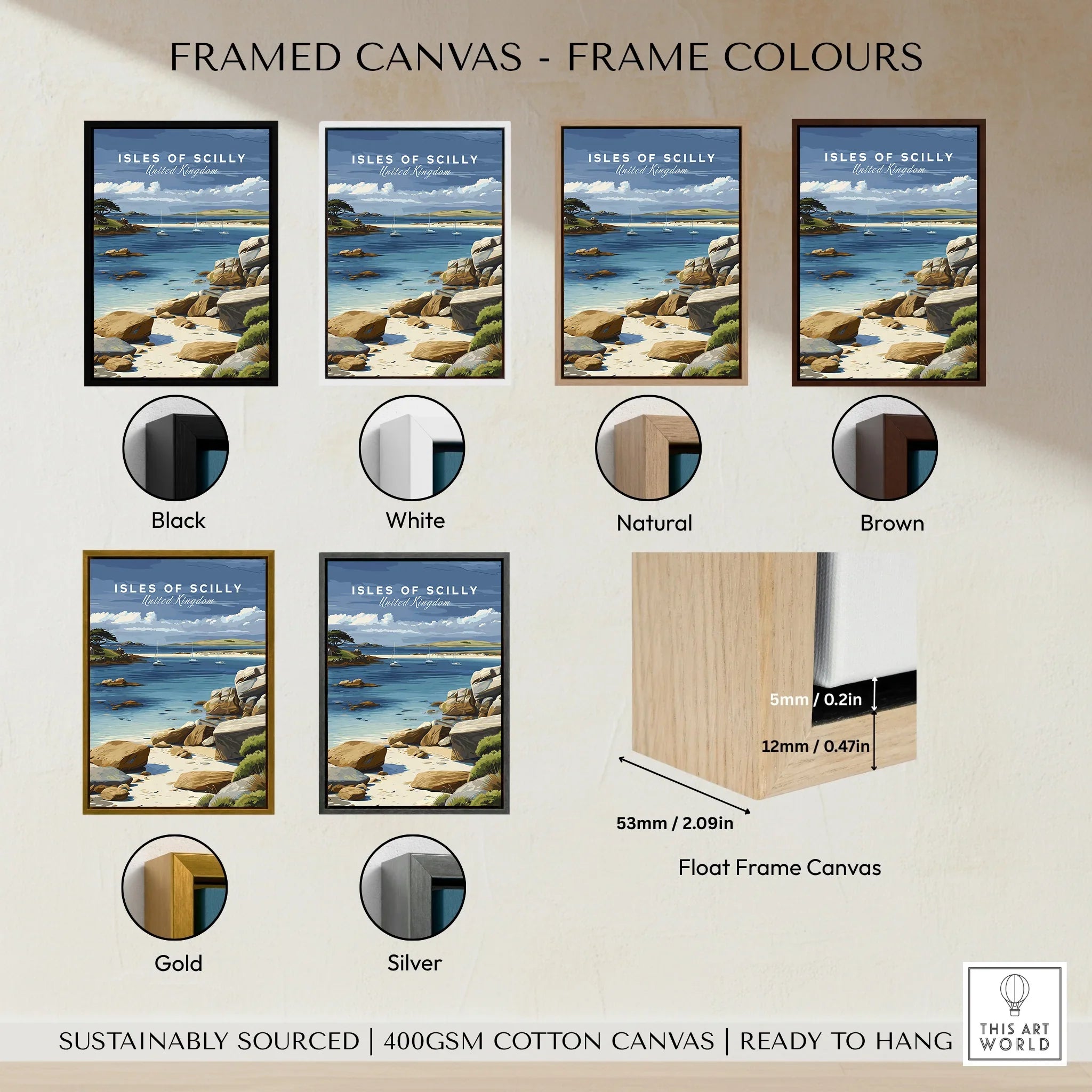 Isles of Scilly Anchorage Travel Poster — framed canvas float frame colour options