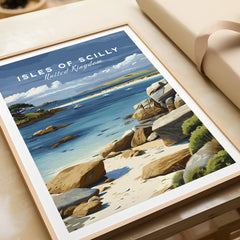Isles of Scilly Anchorage Travel Poster — framed art print closeup gift unwrapped natural frame