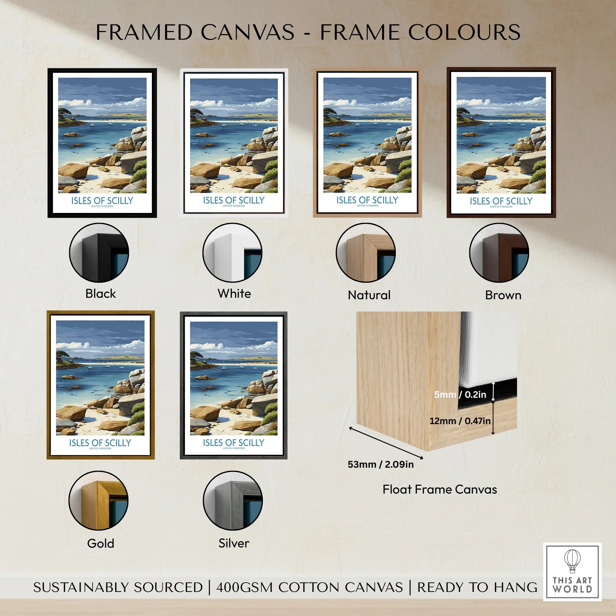 Isles of Scilly Yachts Wall Art — framed canvas float frame colour options