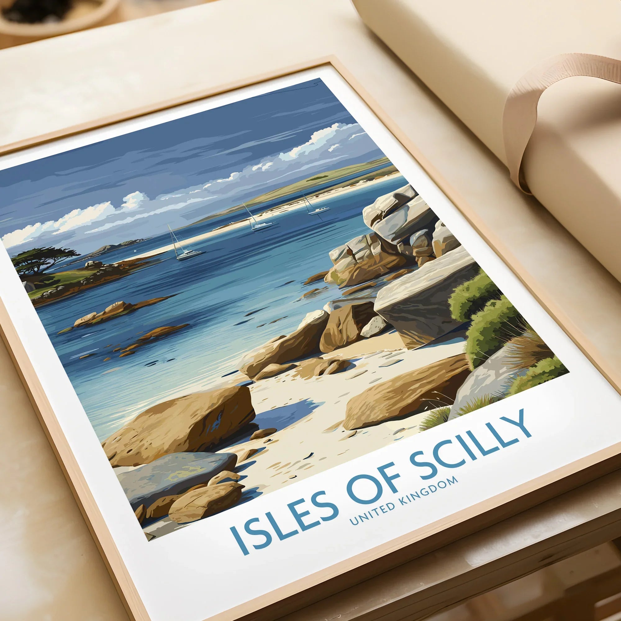 Isles of Scilly Yachts Wall Art — framed art print closeup gift unwrapped natural frame