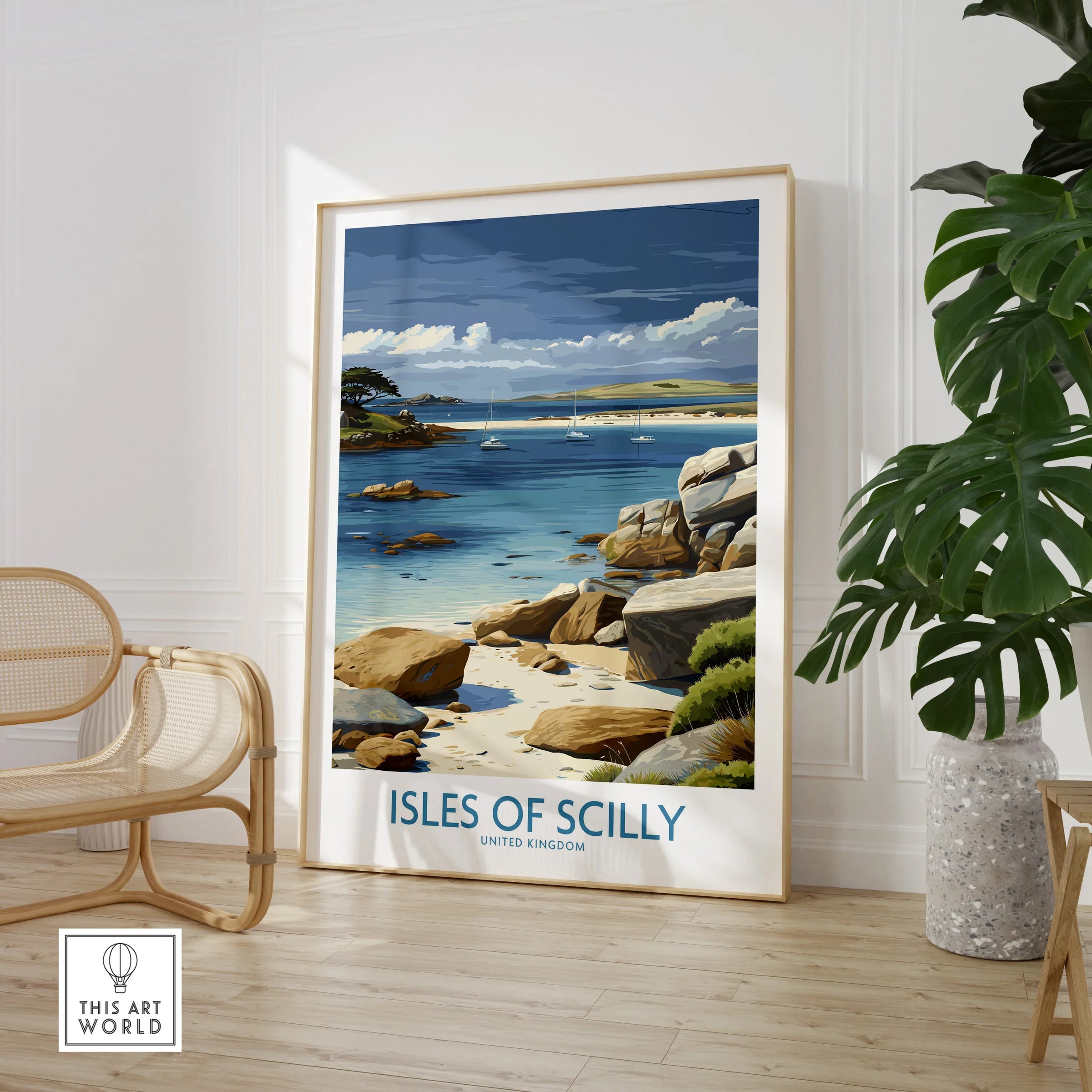 Isles of Scilly Yachts Wall Art — large framed print room setting chair plant