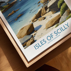 Isles of Scilly Yachts Wall Art — closeup framed canvas natural wood floating frame