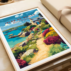 Isles of Scilly Cottage Travel Poster — framed art print closeup gift unwrapped natural frame