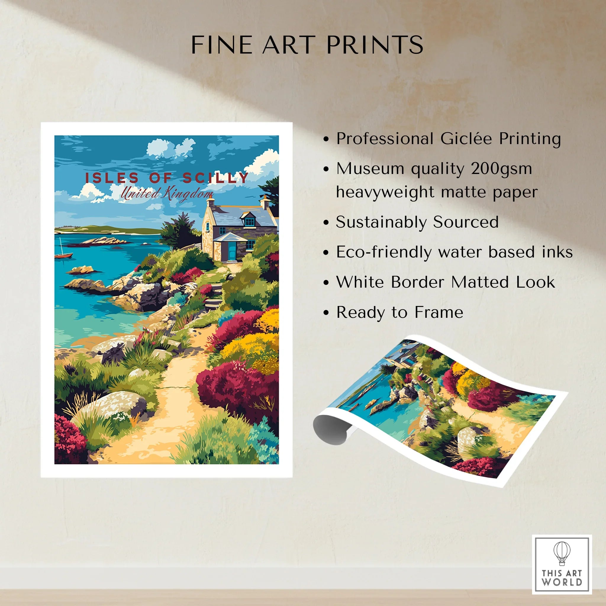 Isles of Scilly Cottage Travel Poster — fine art print unframed quality details