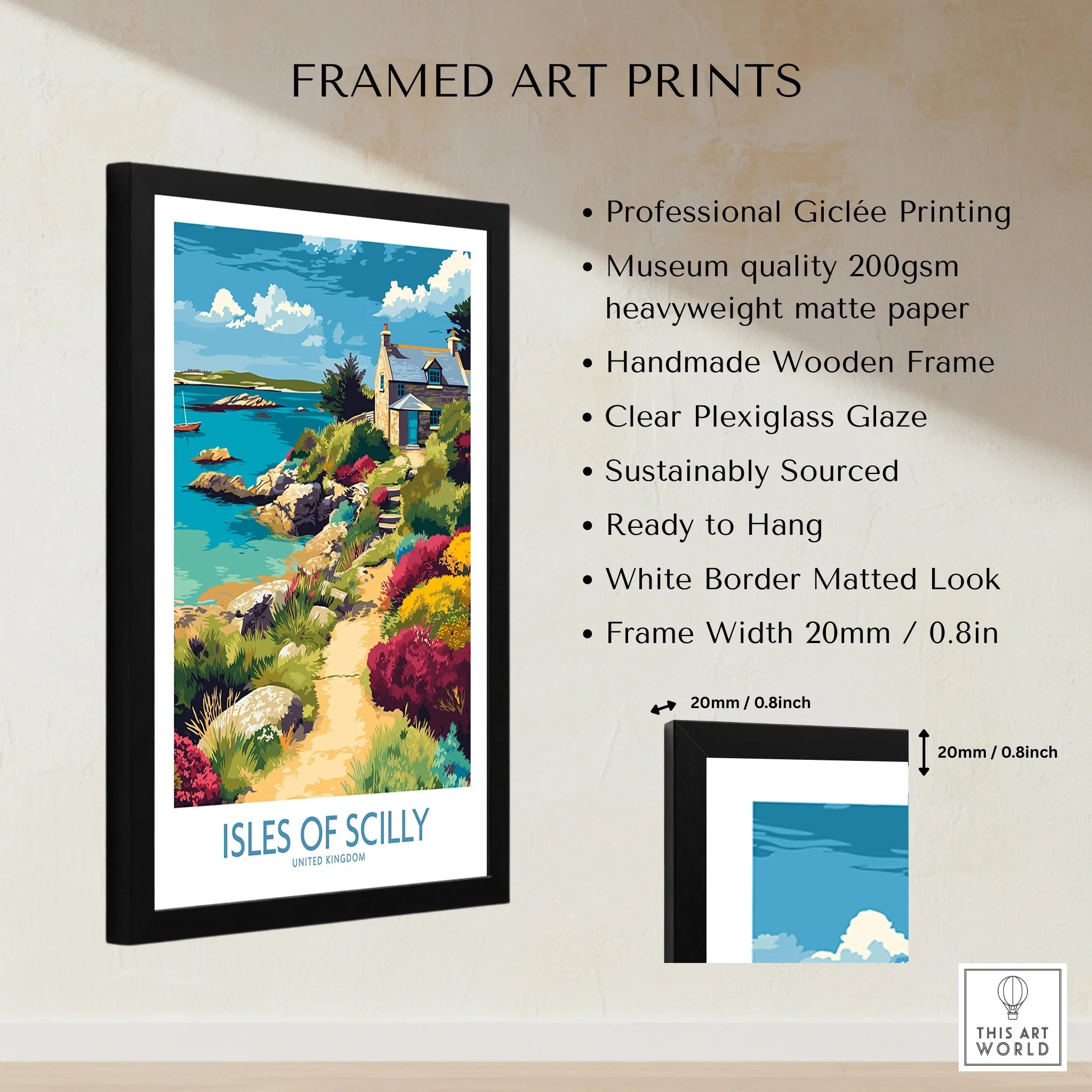 Isles of Scilly Coast Garden Wall Art — framed print details measurements quality details