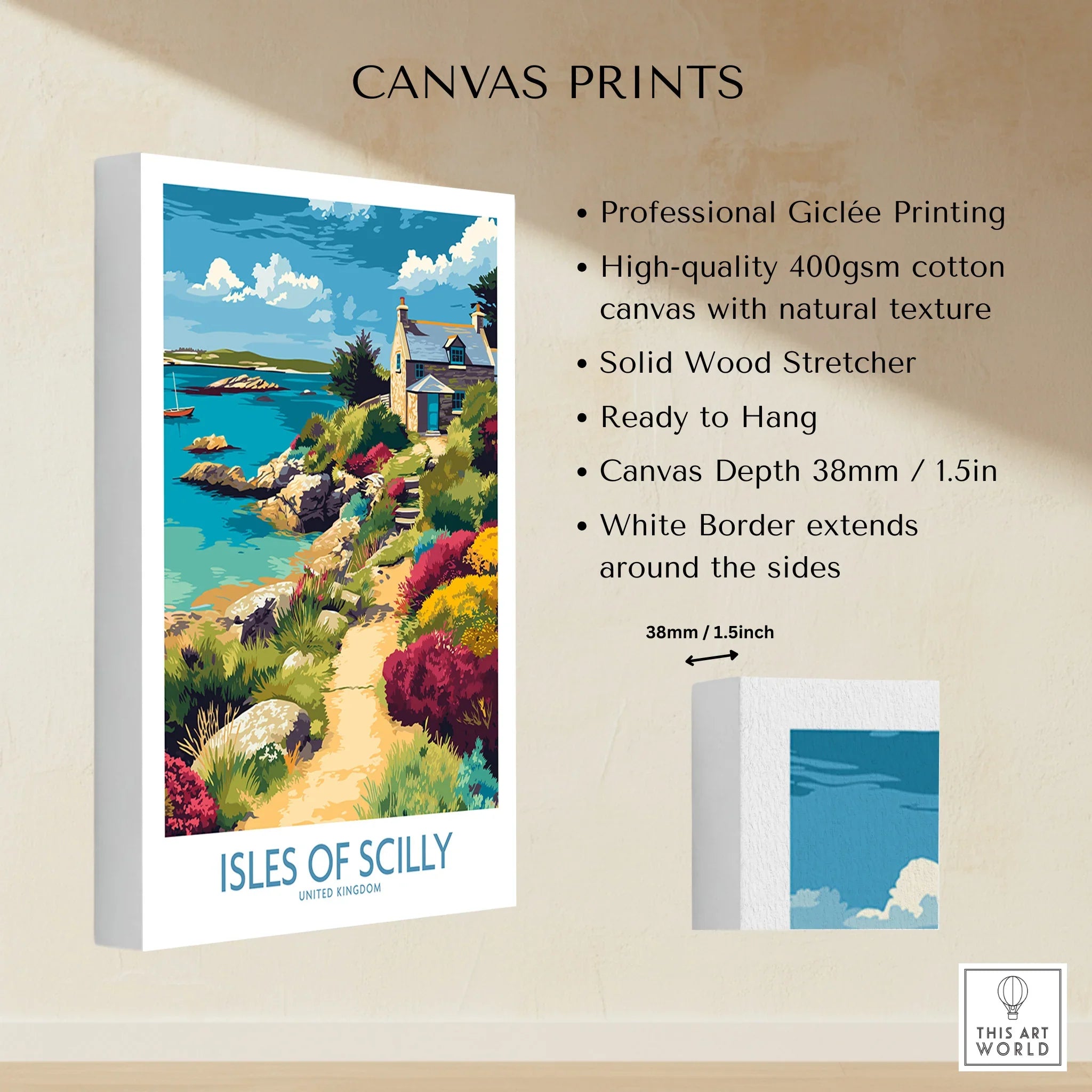 Isles of Scilly Coast Garden Wall Art — canvas print stretched cotton canvas details