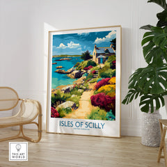 Isles of Scilly Coast Garden Wall Art — large framed print room setting chair plant