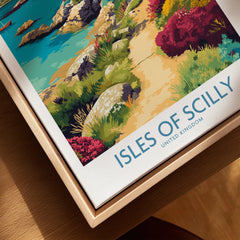 Isles of Scilly Coast Garden Wall Art — closeup framed canvas natural wood floating frame