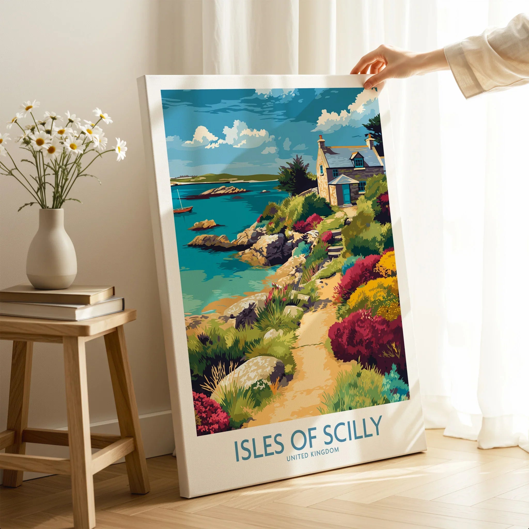 Isles of Scilly Coast Garden Wall Art — canvas print mirror edge hand holding room setting