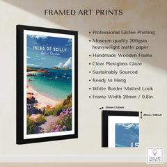 Isles of Scilly Beach Travel Poster — framed print details measurements quality details