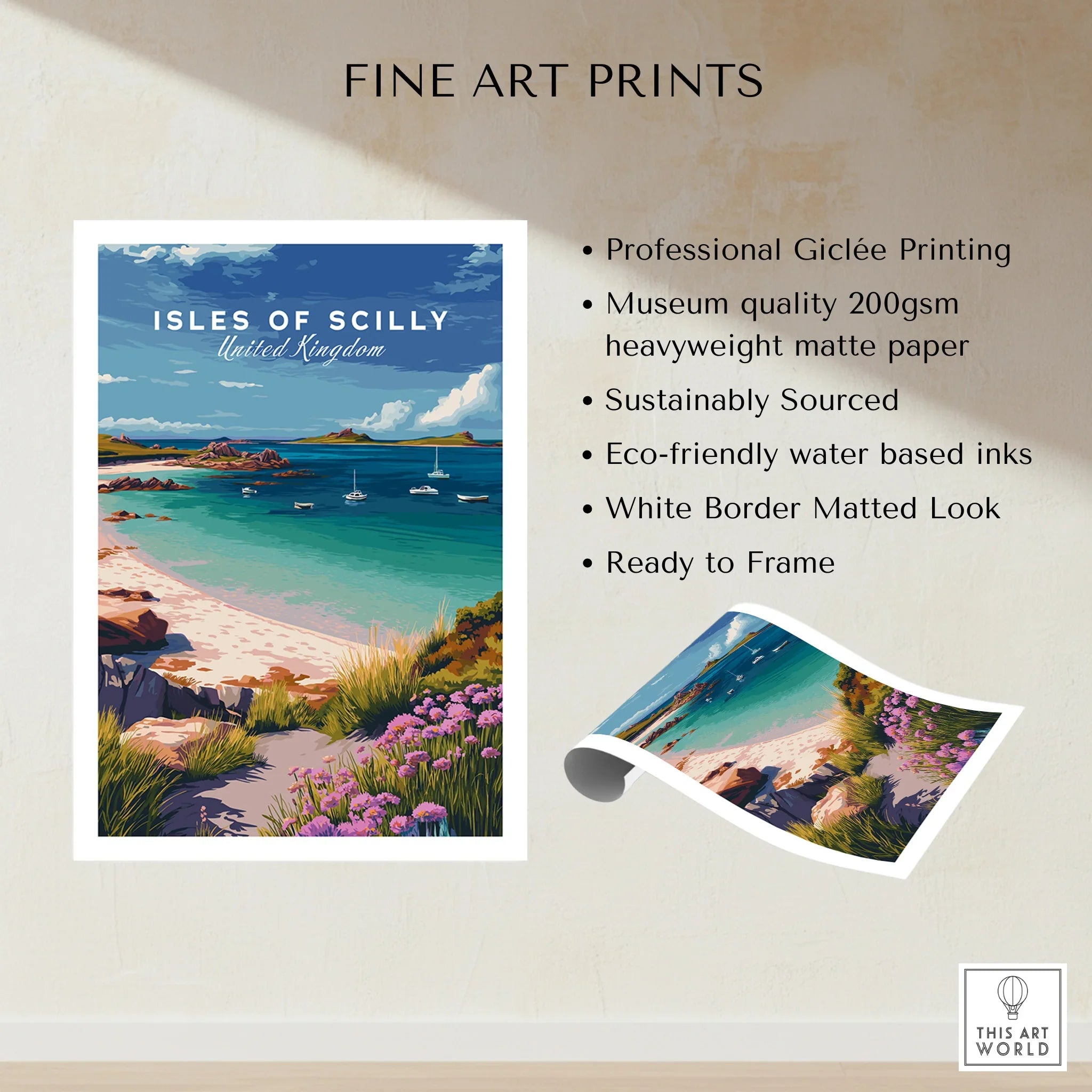 Isles of Scilly Beach Travel Poster — fine art print unframed quality details