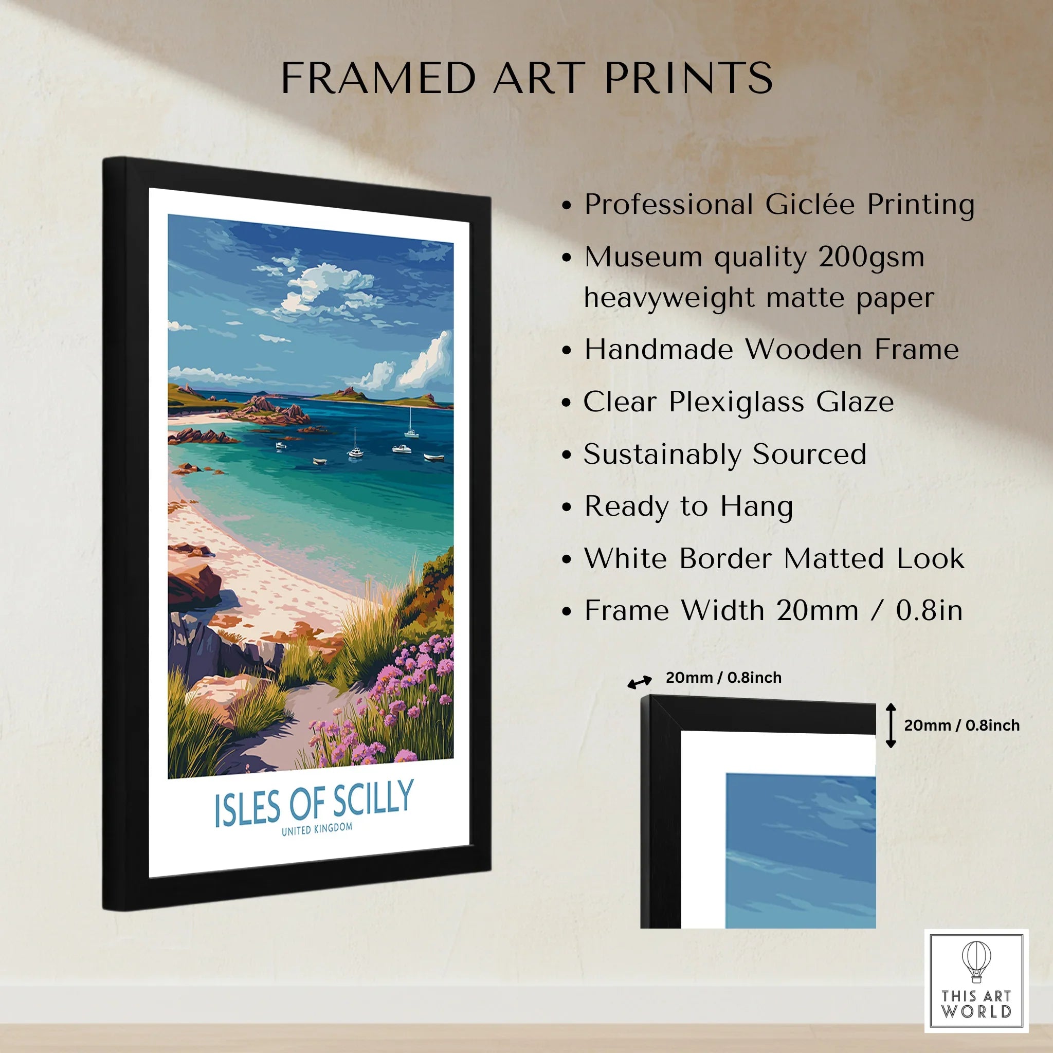 Isles of Scilly Bay Wall Art — framed print details measurements quality details
