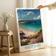 Isles of Scilly Bay Wall Art — canvas print mirror edge hand holding room setting