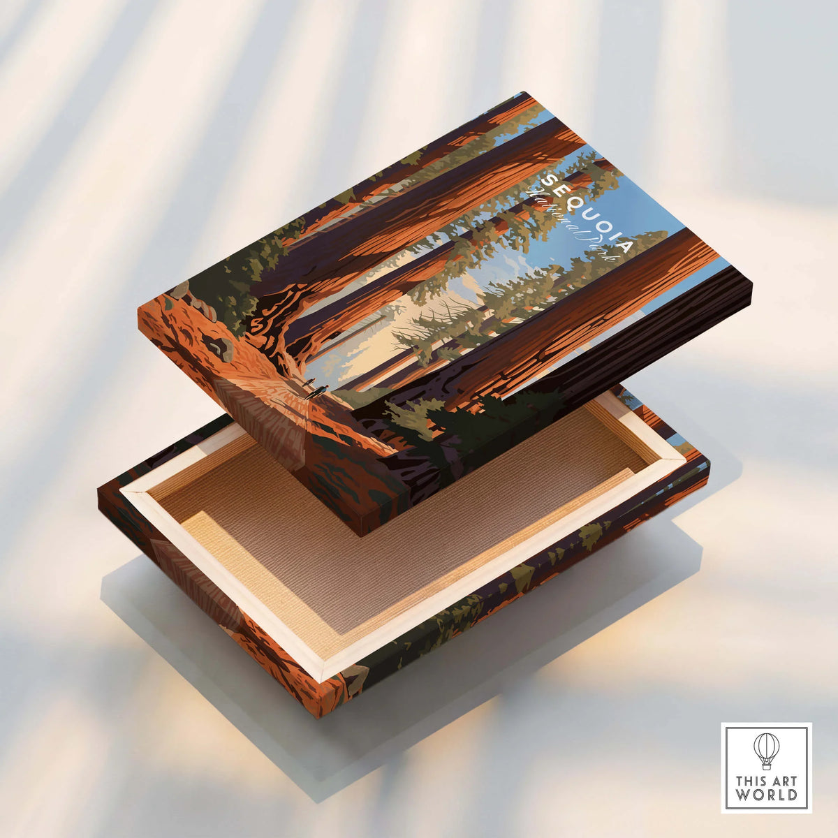 Sequoia Poster | National Park art box featuring vibrant Sequoia trees and natural scenery.