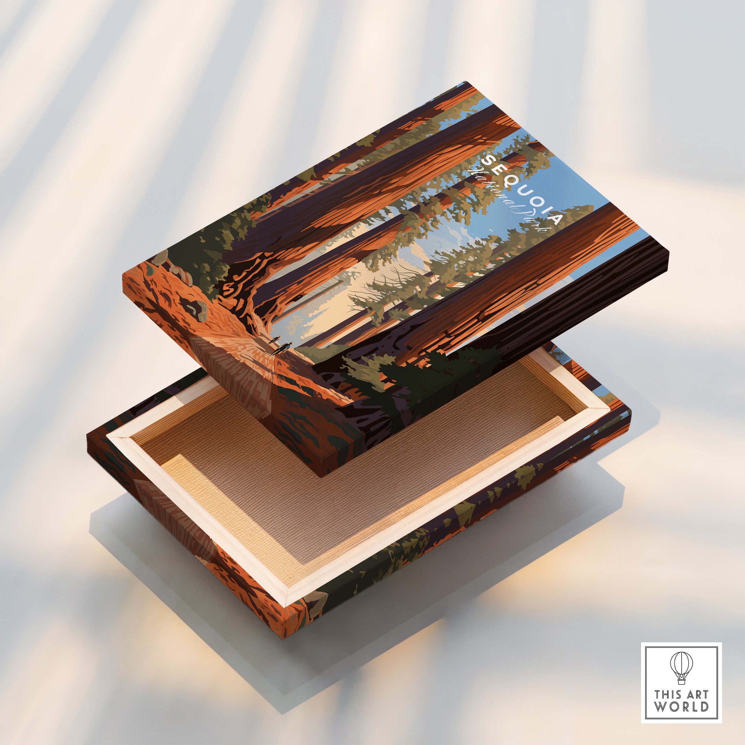 Sequoia Poster | National Park art box featuring vibrant Sequoia trees and natural scenery.