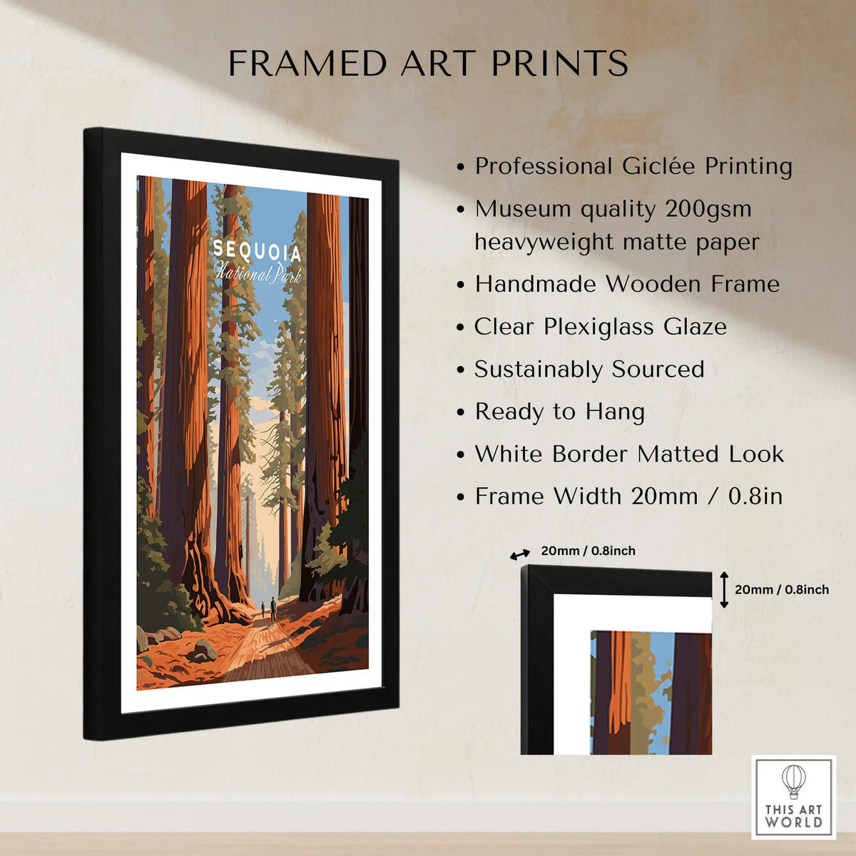 Sequoia Poster | National Park framed art print featuring vibrant colors and natural scenery.