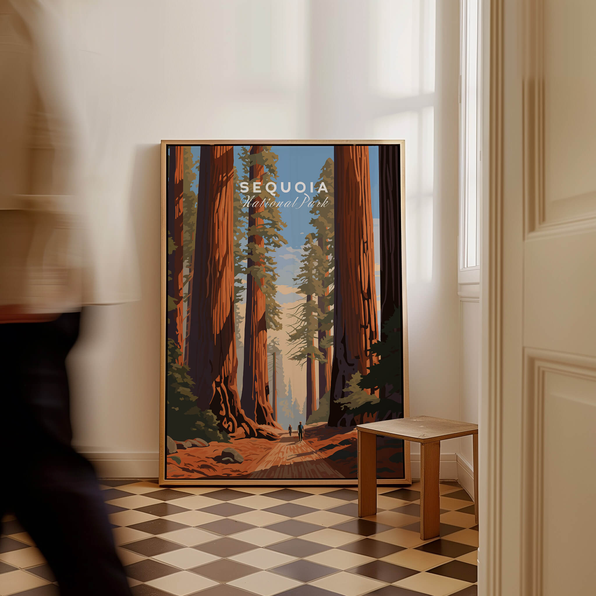 Sequoia Poster | National Park displayed in a stylish interior setting with trees and a nature pathway.