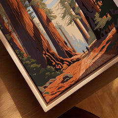 Sequoia Poster | National Park featuring a tranquil landscape with towering trees and hikers on a scenic trail.