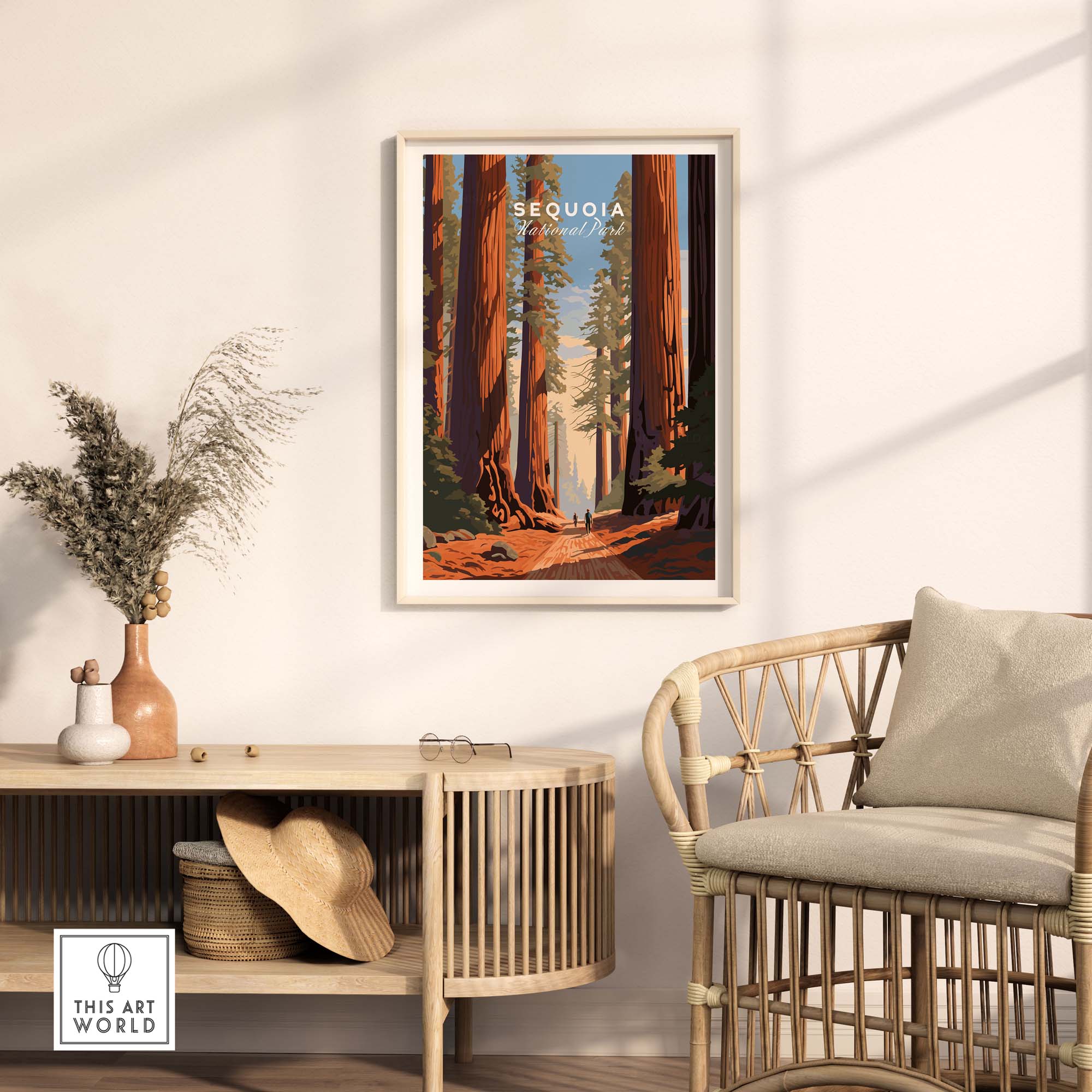 Sequoia Poster | National Park displayed in a stylish living room, showcasing the beauty of Sequoia National Park.