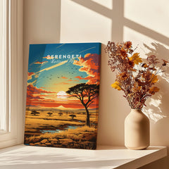 Serengeti National Park canvas art print on windowsill with dried flowers in vase