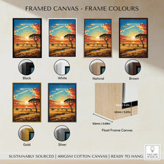 Serengeti National Park sunset canvas print with multiple frame color options